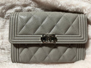 Chanel series 28 Grey Caviar Shiny SHW Boy Medium Wallet (6 inches)